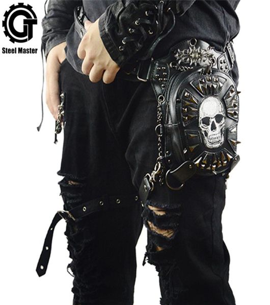 

gothic steampunk skull 2019 women messenger leather rivet waist bags fashion retro rock motorcycle leg bag for men t2001138729822