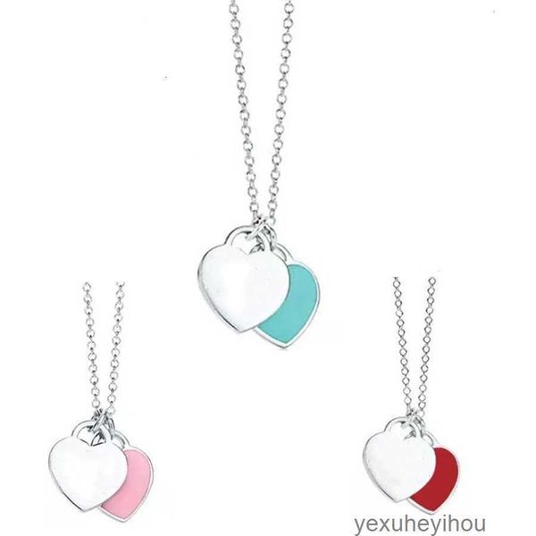 

fashion jewelry luxury heart pendant necklaces designers beaded strands pink red bule bracelet for anniversary s925 trendy gift girlfriend s, Silver