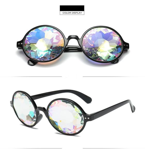 

round geometric kaleidoscope sunglasses men women designer eyewear rainbow rave lens glasses cosplay goggles round party eyewear p6671379, White;black