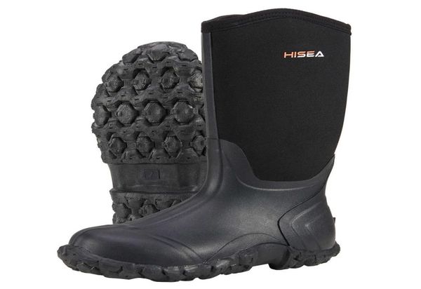 

hisea men039s mid rain boots waterproof rubber boots for men muck mud boots outdoor 2110158935981, Black;red