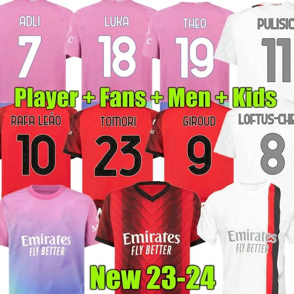 

reijnders 23 24 giroud ac fans player soccer jerseys rafa leao suit loftus-cheek pulisic 2023 2024 theo milans football shirts kalulu maillo, Black;yellow