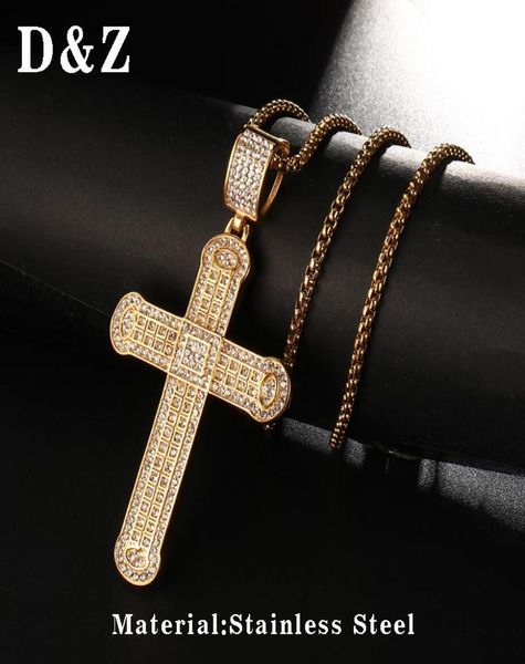 

pendant necklaces dz full bling iced out crystal large cross necklace men 316l stainless steel crucifix jewelry5293796, Silver