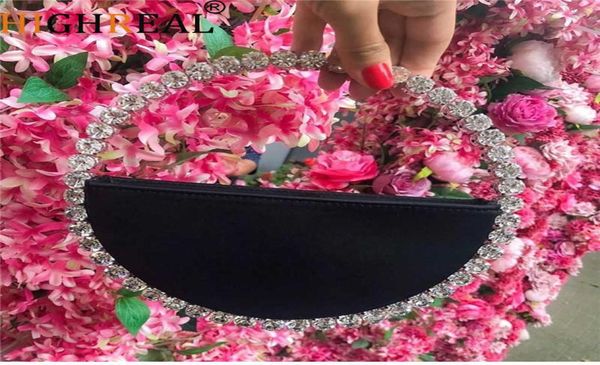 

ins diamond circular evening bag women round handle rhinestone dinner clutch ladies half moon handbag purse6985037