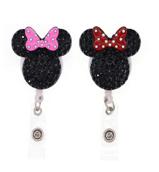 

50pcslot cute key rings cartoon mouse head enamel rhinestone nurse medical gift retractable animal id name badge reel holder9590010, Slivery;golden