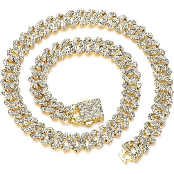 

hvbihoc cuban link chain mens ice out miami cuban necklace silver/gold bling diamond hip hop jewelry for women