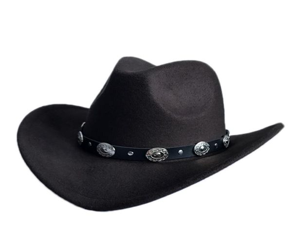 

womem men western cowboy hat with wide punk belt cowgirl with leather gentleman cap3192024, Blue;gray