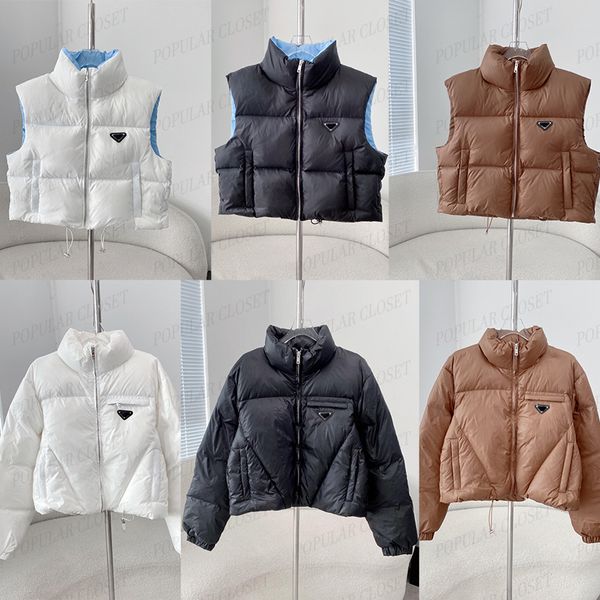 

Short Down Jacket Womens Winter Puffer Jackets Triangular Fashion Thick Outwear Coats Waistcoat Downs Windbreaker Parkas SML, White (sleeveless)