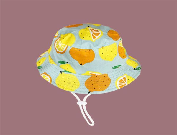 

2021 fashion joker lemon print bucket hat fisherman hat outdoor travel hat sun cap hats for child boy and girl 185223116, Blue;gray