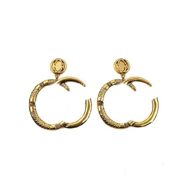 

women vintage s925 stud snake style letter earrings personality exaggeration golden alloy eardrop court antique studs1132440, Golden;silver