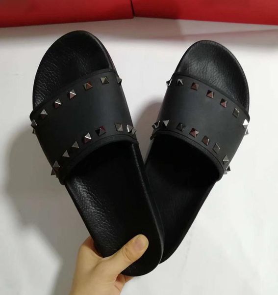 

black rubber slipper brand rockstuds rubber slider sandal summer beach sandals flip flops designer shoes with box size 36459758388