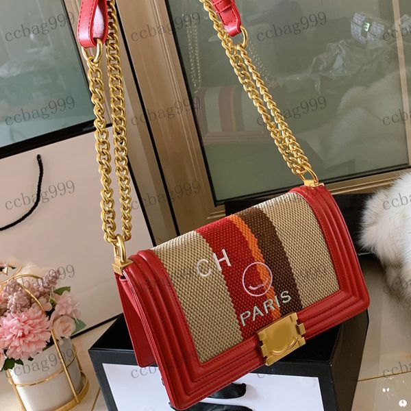 

designer womens shoulder bag two-tone canvas woven clamshell diamond hardware metal buckle luxury handbag chain diagonal shoulder bag boy ma