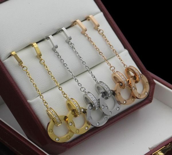 

europe america style lady women titanium steel tassels ca initials double circle setting diamond screw stud long earrings 3 color9395155, Golden;silver