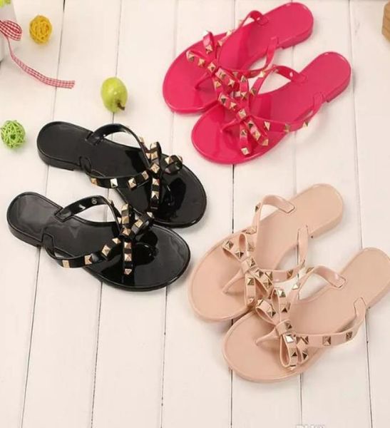 

new summer women flip flops slippers flat sandals bow rivet fashion pvc crystal beach shoes dh526931649, Black