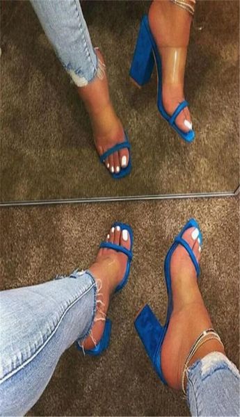 

women transparent sandals ladies high heel slippers candy color open toes thick heel fashion female slides summer shoes4840559, Black