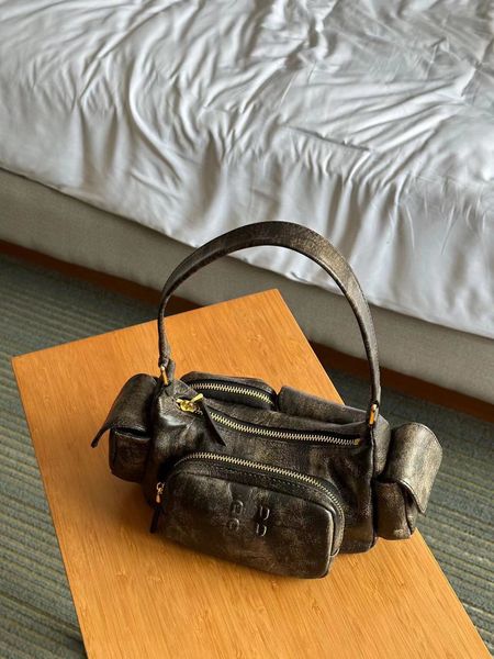 

Evening Designer Shoulder Women Underarm Fashion Tote Motorcycle Bags Old Style Multiple Pocket Female Travel Wallet High Quality Miuseries Bag, Brown