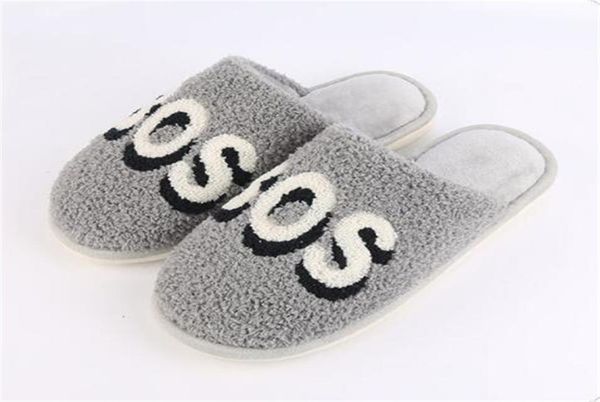 

men039s winter letter cotton slippers casual gray plush home shoes slides male furry flip flops house warm shoesslippers3987734, Black