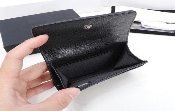 

black caviar design mini wallets men women card holders goldsilver hardware genuine leather credit cardholder with box 156409797, Red;black