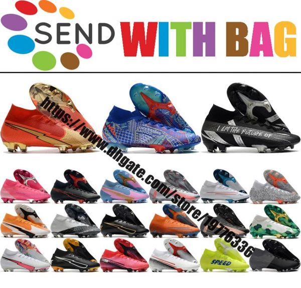 

mercurial superfly vii  elite fg soccer football shoes for mens cr7 ronaldo mbappe high ankle football soccer boots cleats size 38918667, Black