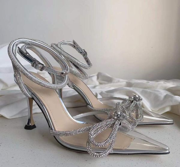 

rhinestone bow embellished clear pvc 95cm stiletto heels sandals transluent pumps shoes spool women luxurys designers dress shoe 1103832, Black