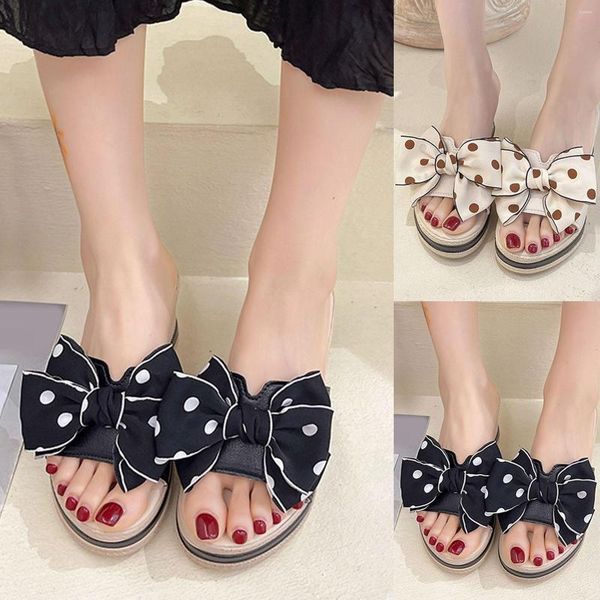 

sandals fashion summer women wedge heel platform ribbon bow polka dot casual, Black