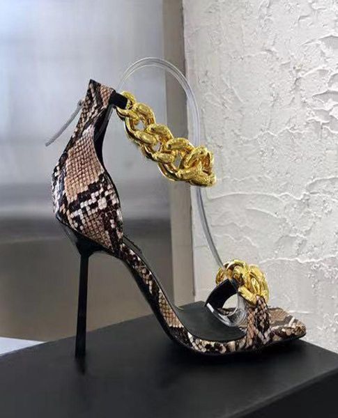 

luxury designer soft leather women039s sandals metal chain square toe high heels slim heel narrow ankle summer party shoes4733122, Black