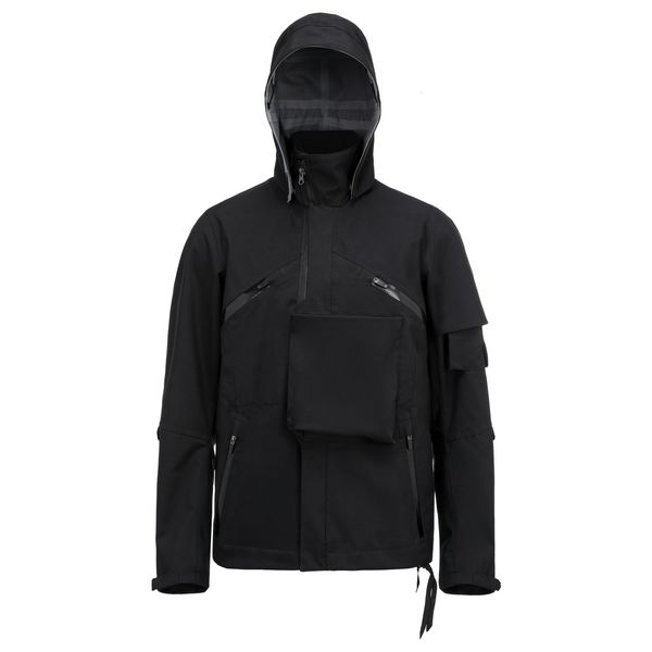 

men's jackets ninja warning storm jacket flak pocket waterproof seam sealed polyamide 3l fabric detachable hood techwear 230901, Black;brown