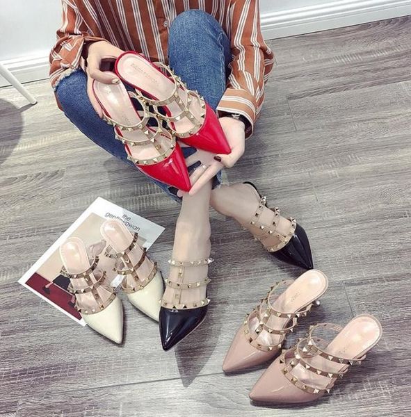 

2018 new korean rivets roman sandals fine pointed small clean highheeled shoes4188339, Black