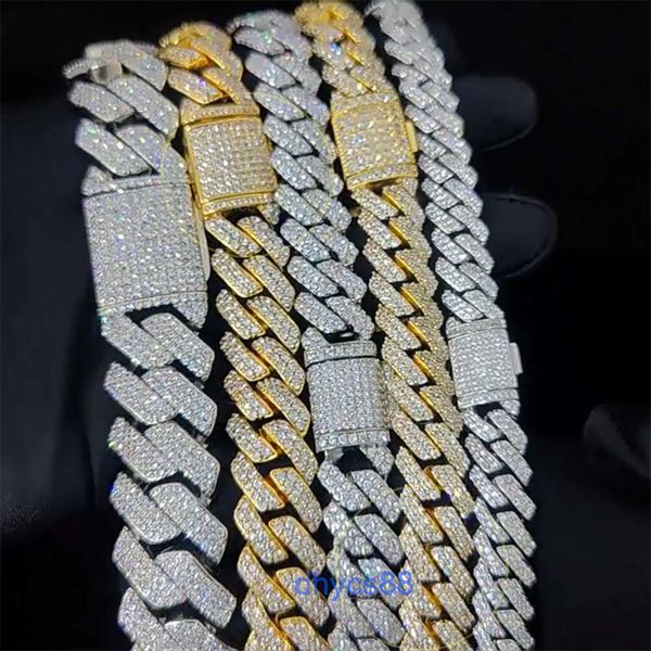 

8-20mm hip hop rap jewelry iced out cz zircon women men wholesale full diamond rhombus thick prong miami cuban chain necklace, Silver