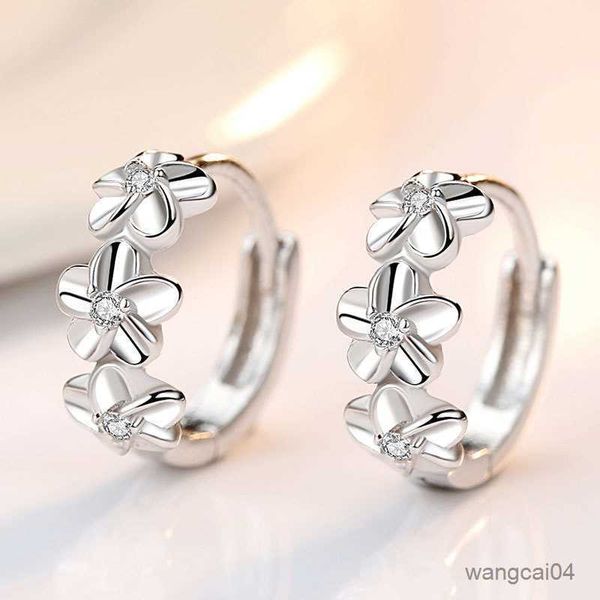 

charm sterling silver needle earrings for women's wedding fashion jewelry crystal zircon flower cute stud r230904, Golden