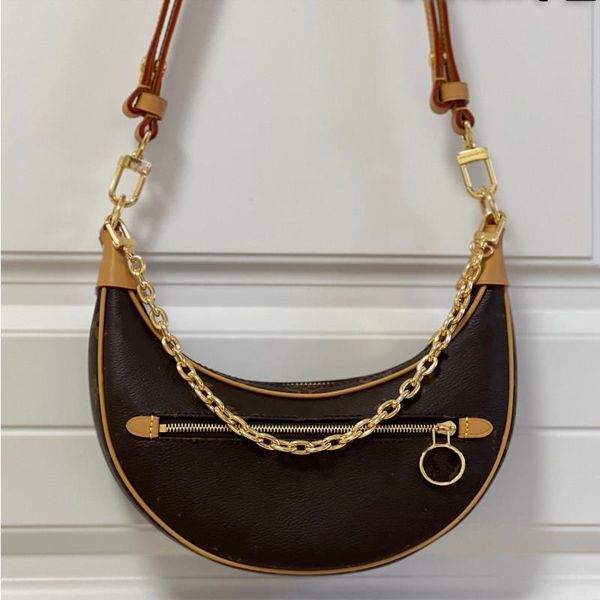 

luxurys designer bags loop handbag shoulder metal chain gold silver women handbag retro leather crescent moon bag 23cm crossbody purse m8109