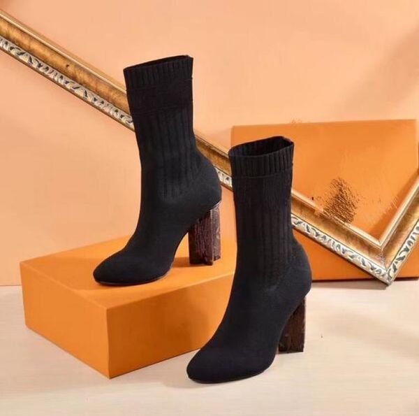 

ladies luxury high heels knit sock boots fashion brand designer women039s evening party boot with original box3008364, Black
