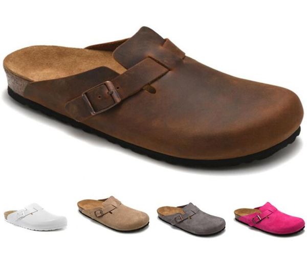 

boston sandals leather bag head pull cork designer slides autumn winter lazy shoes lovers scuffs fashion luxury s mens womens loafer slipper, Black