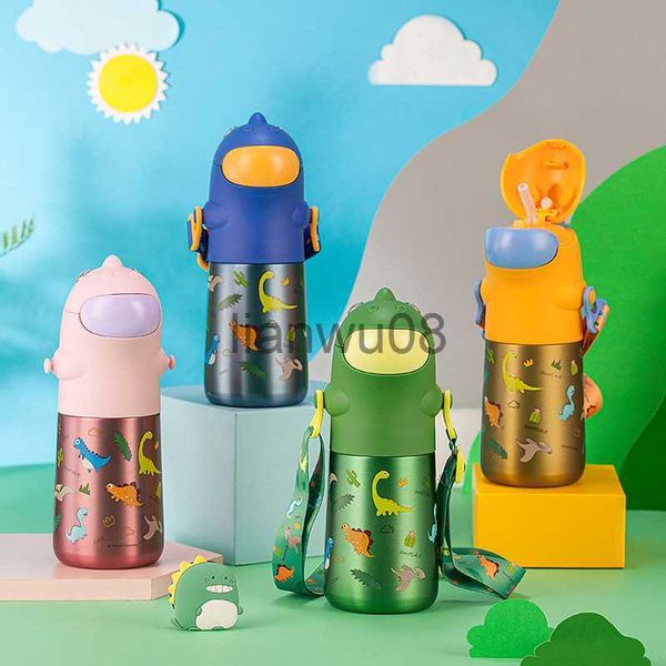 

cups dishes utensils cute dinosaur children's thermos cup with straw creative cartoon 316 stainless steel large capacity 470ml sports b