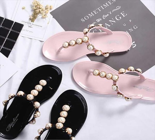 

women slippers summer flip flops women pearl decoration slides flat slipper6329803, Black