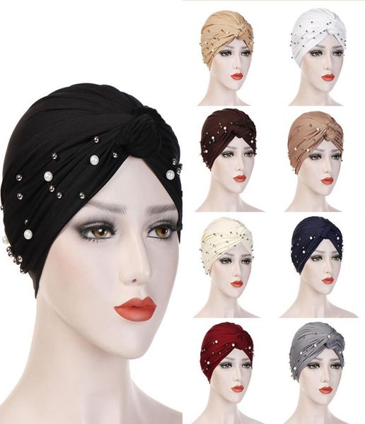 

women elastic turban muslim hijab islamic india caps beads pearl bandanas ladies hijab scarf headwraps hair accessories1846288, Blue;gray