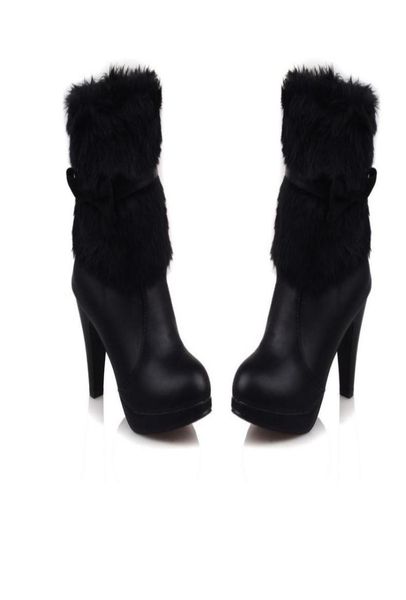 

woman boots in winter high coarse heel round head20301239906517, Black