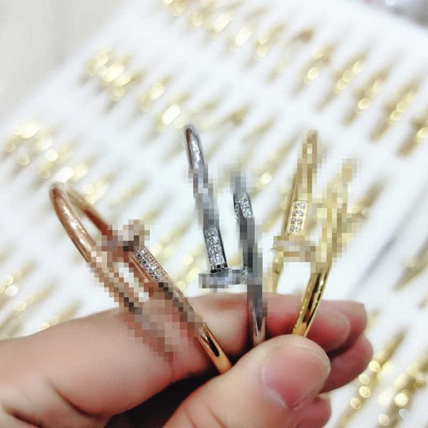 

designer luxury jewelry women 18k rose gold natural card home nail titanium steel bracelet women's light colorless open with logo and b, Golden;silver