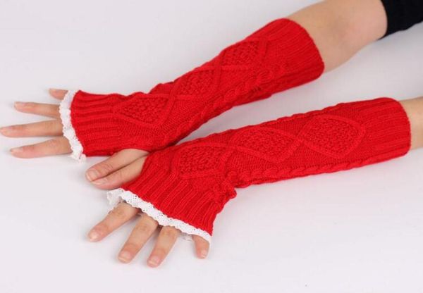 

lace women gloves knit arm warmers womens fingerless knit gloves wrist winter ladies long fingerless arm warmers gloves 7 colors8604313, Blue;gray