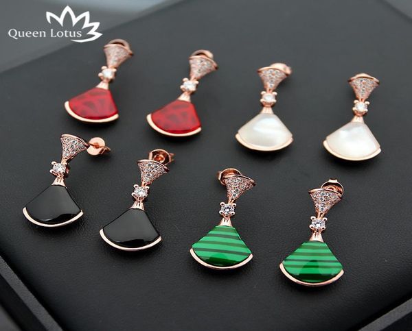

queen lotus 2019 new 18k gold plated fan shape earrings for women fashion good quality drop earrings jewelry gift whole7630344, Silver