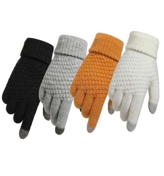 

winter touch screen gloves women men warm stretch knit mittens imitation wool full finger guantes female crochet 9 colors2717813, Blue;gray