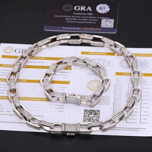 

factory price bling hip hop jewelry 11mm 925 sterling silver vvs moissanite diamond iced out cuban link chain bracelet necklace
