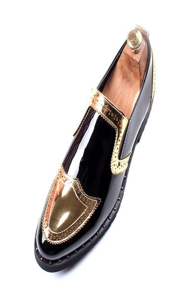 

designer black gold patent leather wedding formal shoes men work dress shoes loafers banquet party office oxford shoes for men6786835