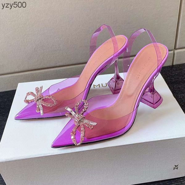 

amina muaddi sandals luxury designer dress shoes bowknot crystal diamond decoration transparent pvc wine cup heels 94sj, Black