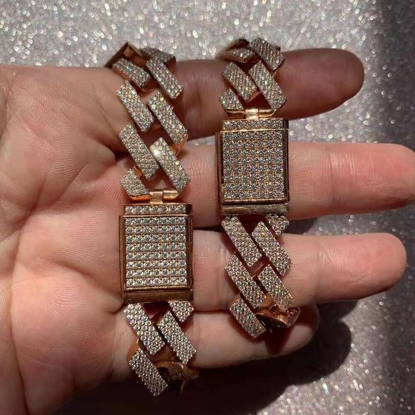 

fashion punk jewelry men's hips hops bangle pave full moissanite diamond charm silver cuban bracelet