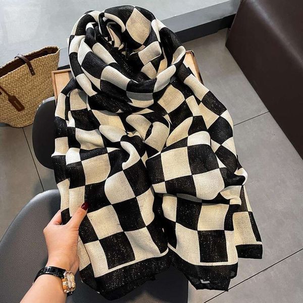 

item title chess and cards fashionable scarf cotton linen super large summer sunblock beach towel shawl, Blue;gray