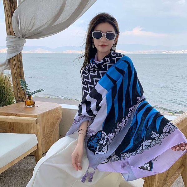 

traveling ps womens summer ethnic style scarf shawl long large seaside, Blue;gray