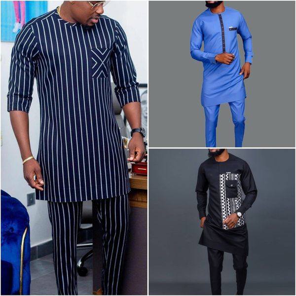 

men's tracksuits dashiki man suits short sleeve striped shirt casual pant 2 piece sets african traditional costumes ethnic style mens, Gray