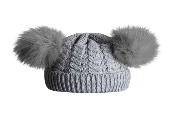 

cute winter baby soft wool warm caps fur ball pompom cap kids girl boy winter knitted caps for girls hemming hat beanies7297946, Blue;gray