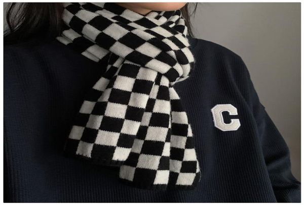 

scarves knitted wool scarf black white checkerboard plaid cashmere warm winter women039s christmas 2022 year giftsscarves1550333, Blue;gray