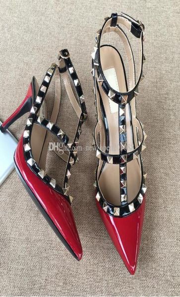 

tailor made 2019 441 genuine leather pointy rivets heels sandals v pumps luxurydesigner 6810 cm fashion shoes7644919, Black